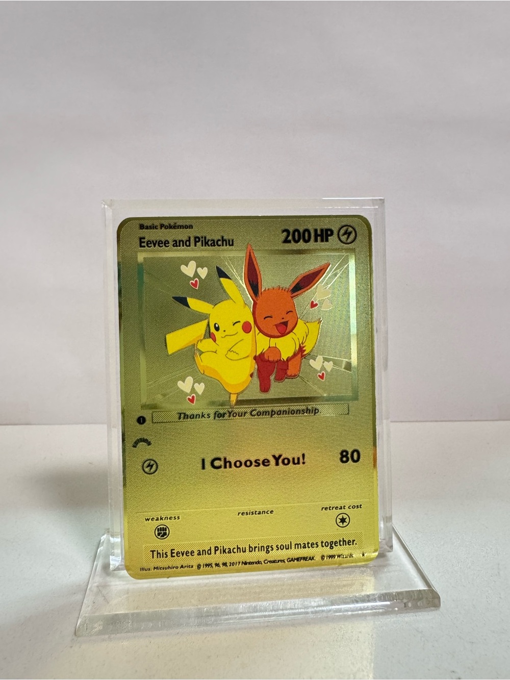 Pokemon Eevee and Pikachu I Choose You! Gold Metal Card Collectible/Gift/Fan Art